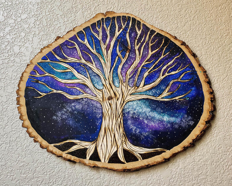 tree of life wood burn and painting tree of life wood burn and painting