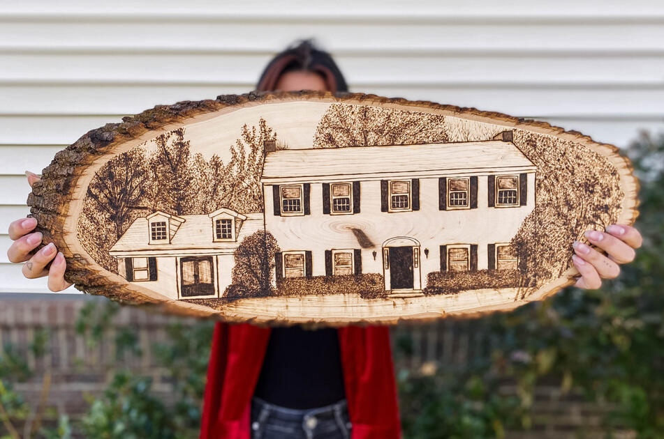 Childhood home custom wood burn